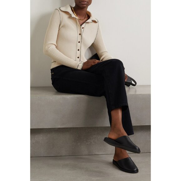 KHAITE "Teagan" Ribbed Merino Wool-blend Cardigan in Cream, size Small (fits XS) - Picture 3 of 11